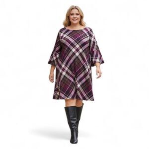 JESSICA HOWARD Plus Size Plaid Bell-Sleeve A-Line Dress, NWT! Size 3X (22/24)